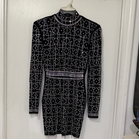Banjul Dresses & Skirts - Banjul Black and Silver Patterned Long Sleeve Dress
